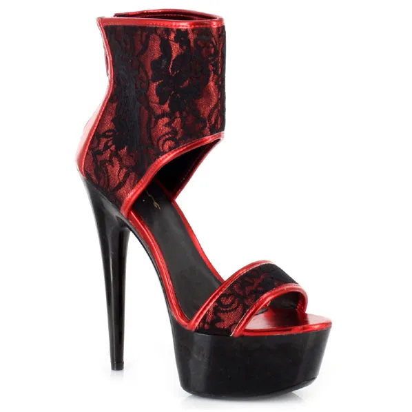 609-AMANDA 6" Pointed Heel Platform Sandal w/ 2 Layer Lace Upper