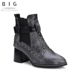 Bigsizeheels Matte rivet punk ankle boots- Black