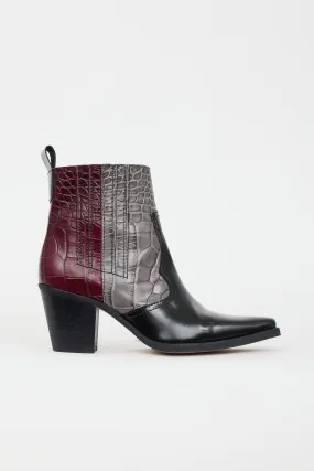 Black & Multi Embossed Leather Western Boot
