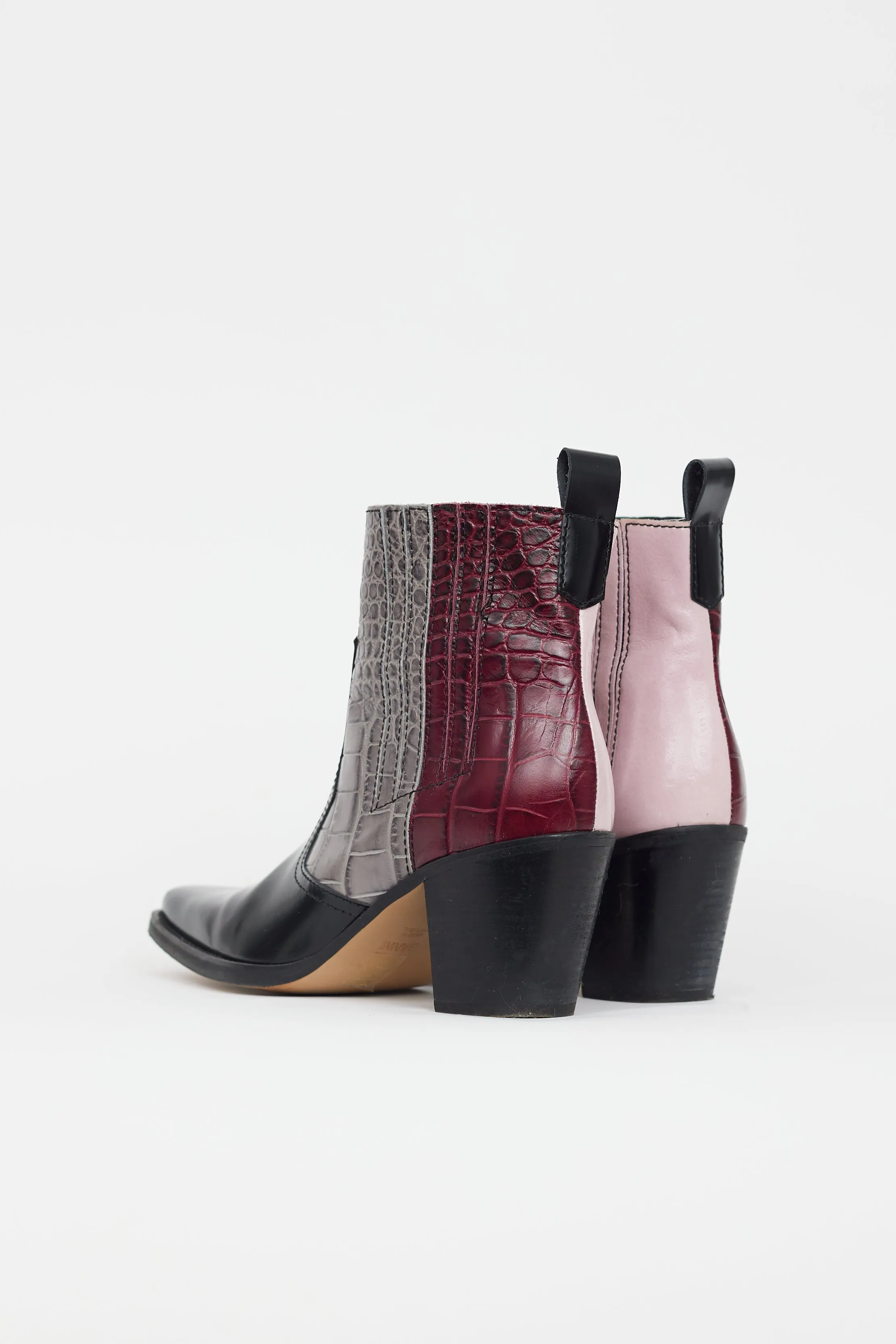 Black & Multi Embossed Leather Western Boot