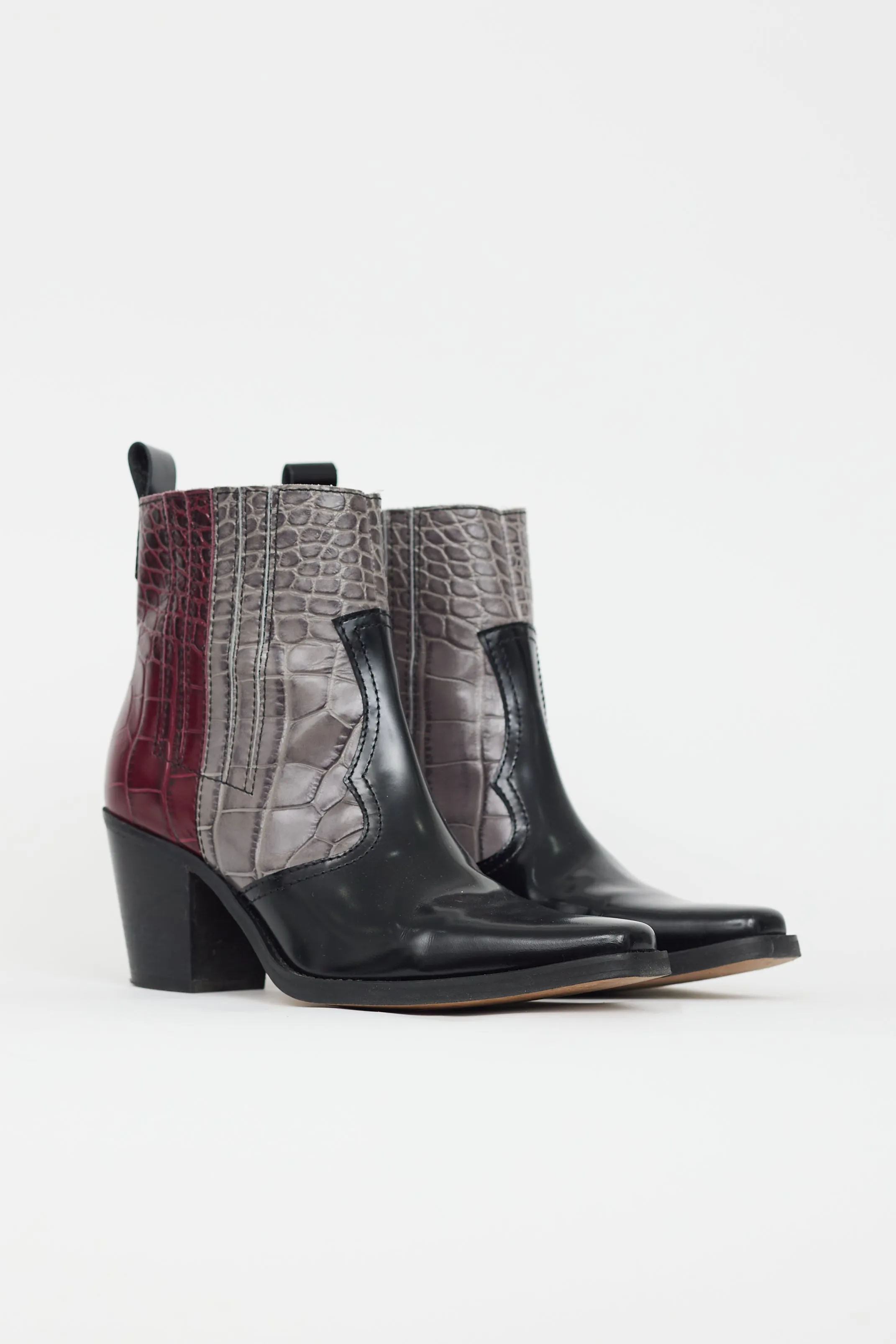 Black & Multi Embossed Leather Western Boot