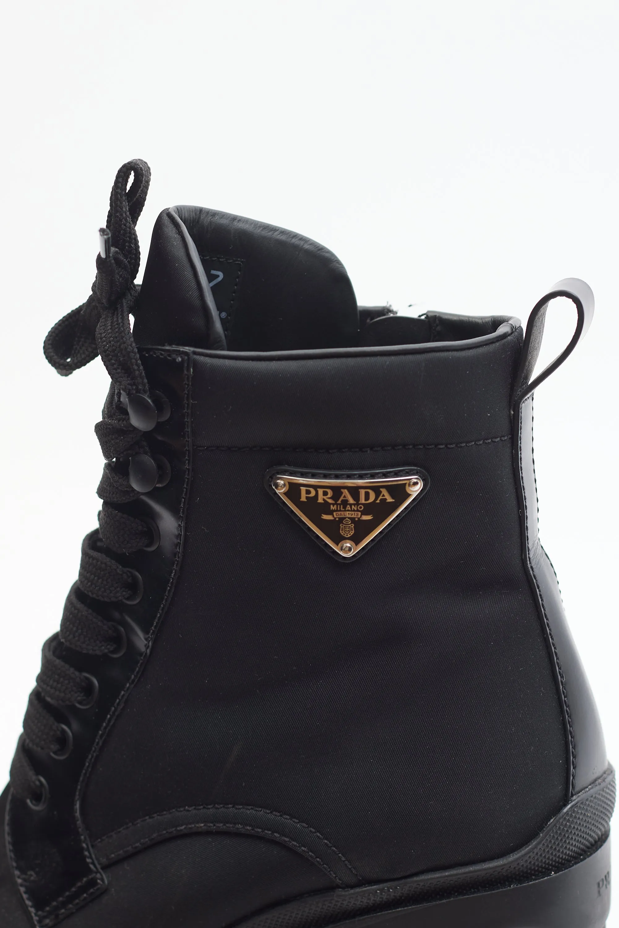 Black Brushed Leather Re-Nylon Laced Ankle Boot