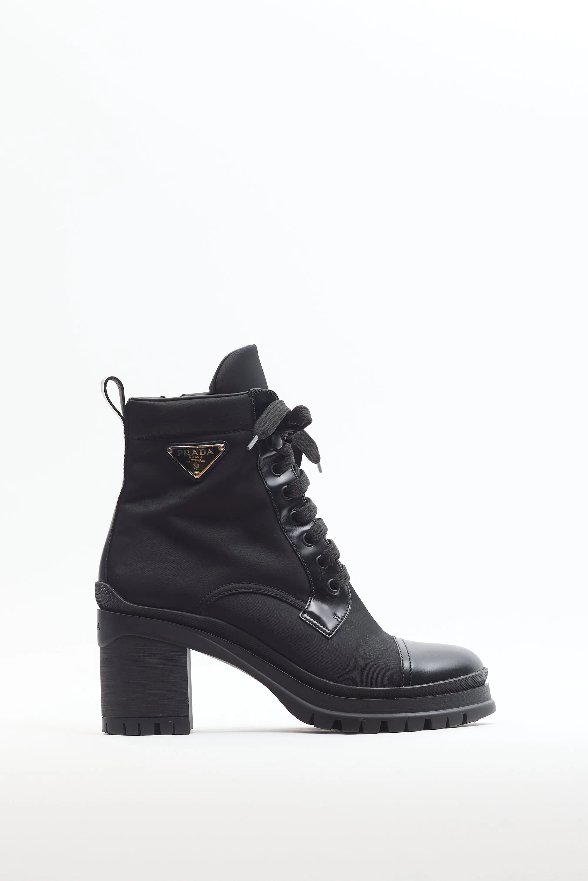 Black Brushed Leather Re-Nylon Laced Ankle Boot