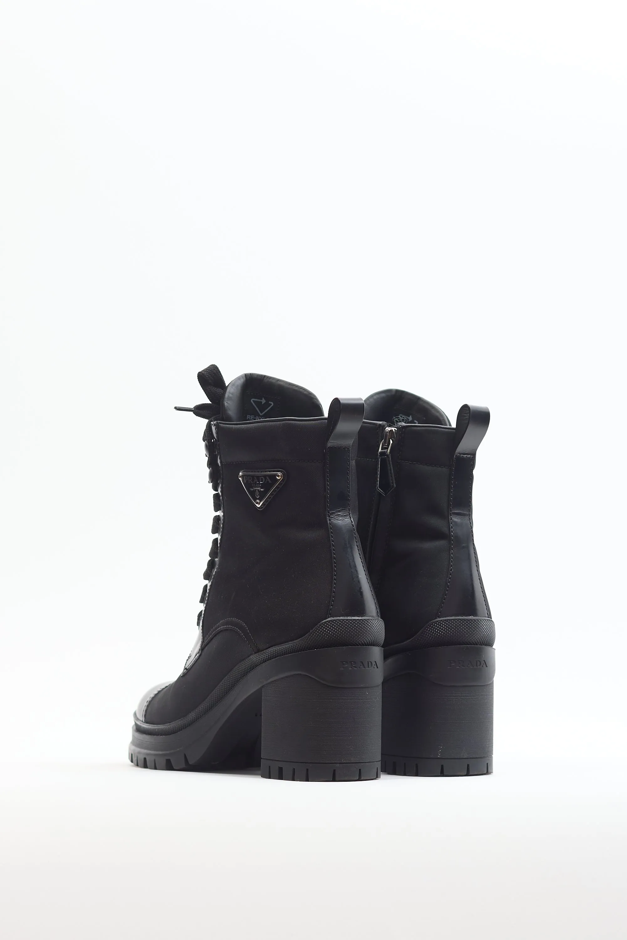 Black Brushed Leather Re-Nylon Laced Ankle Boot