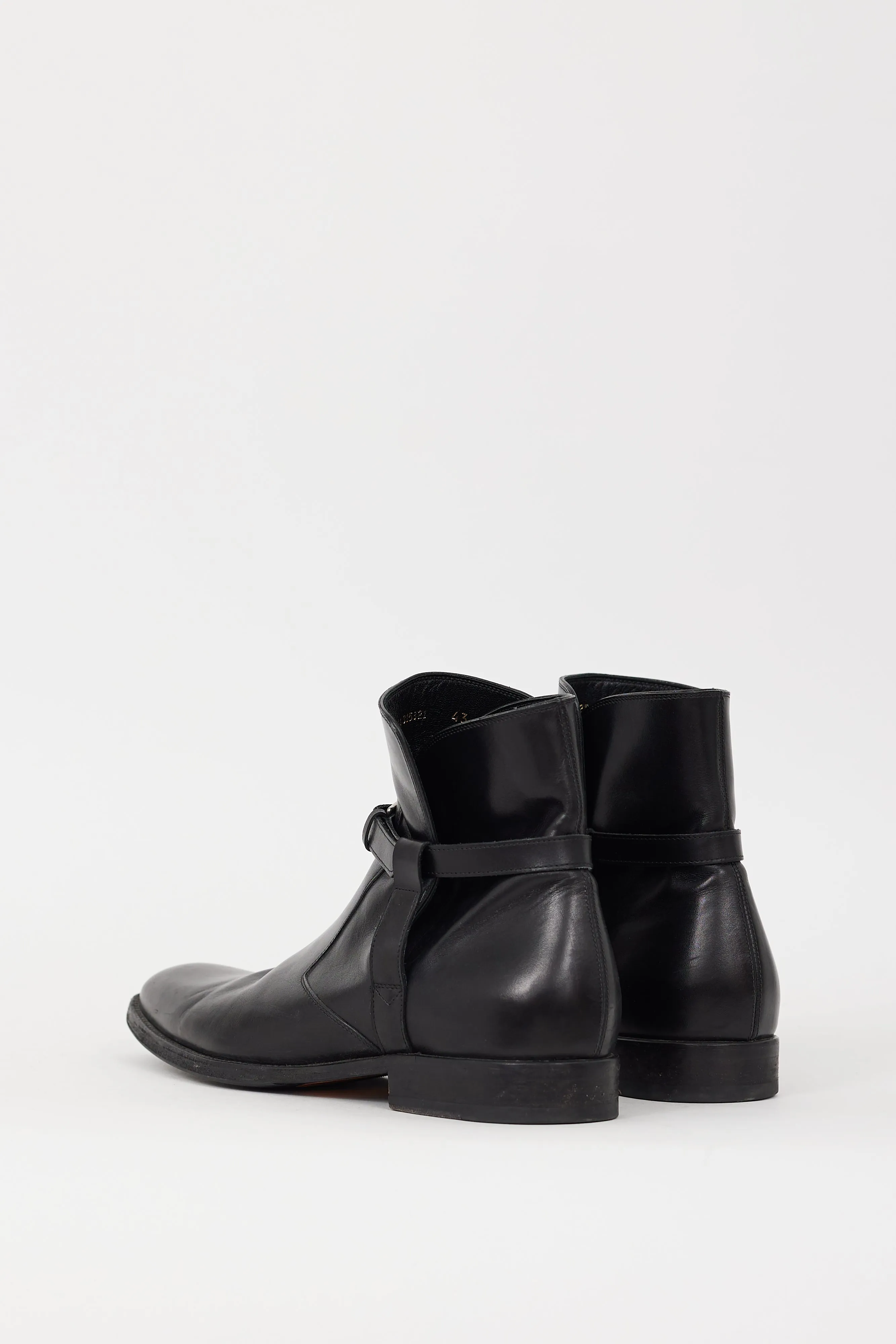 Black Leather Pointed Toe Strapped Boot