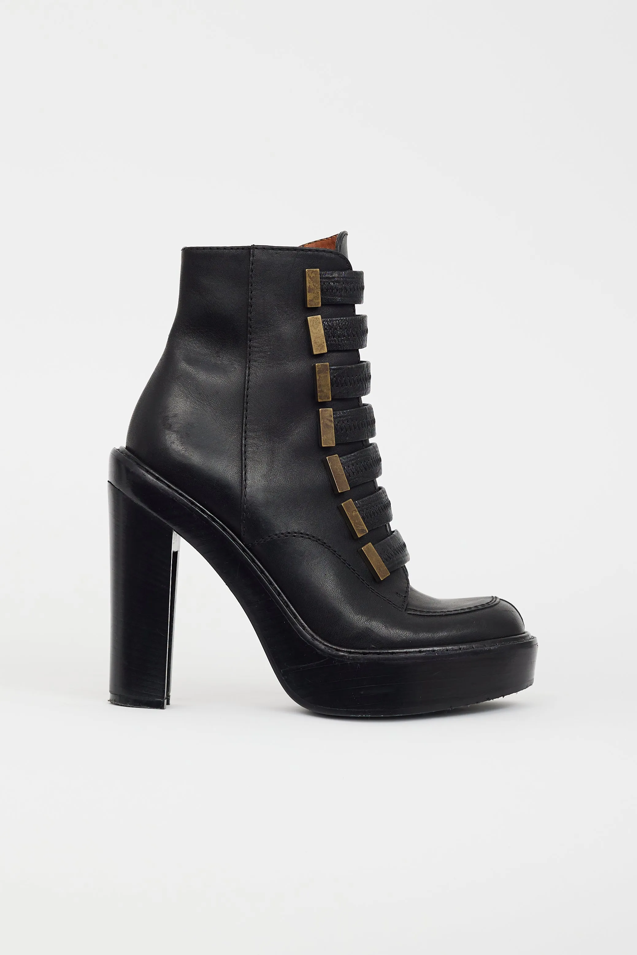 Black Leather Strappy Ankle Boot