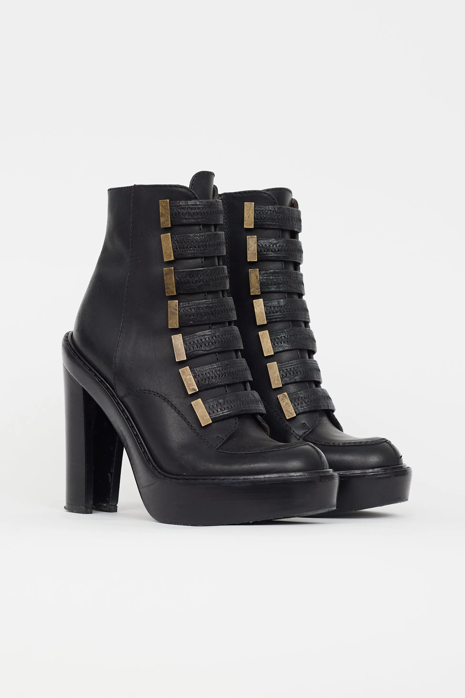 Black Leather Strappy Ankle Boot