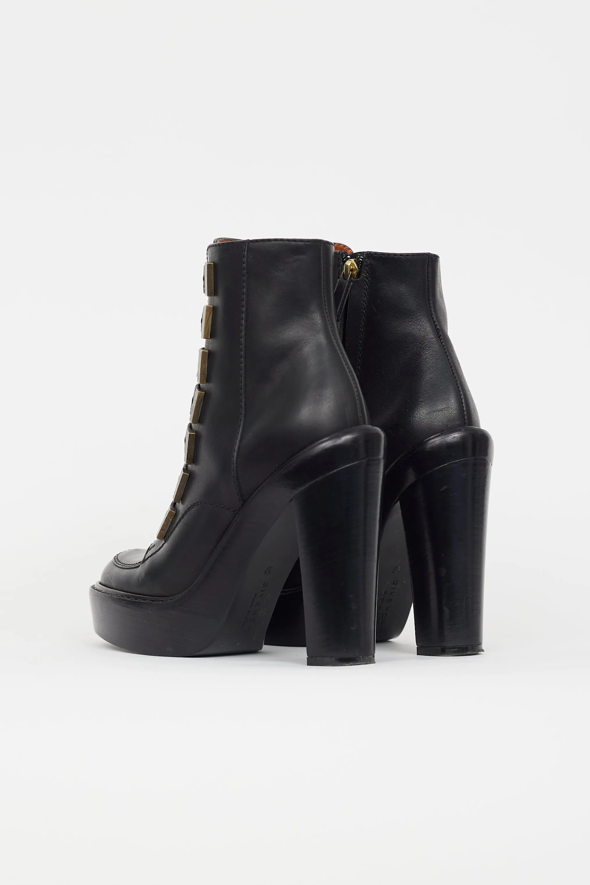 Black Leather Strappy Ankle Boot