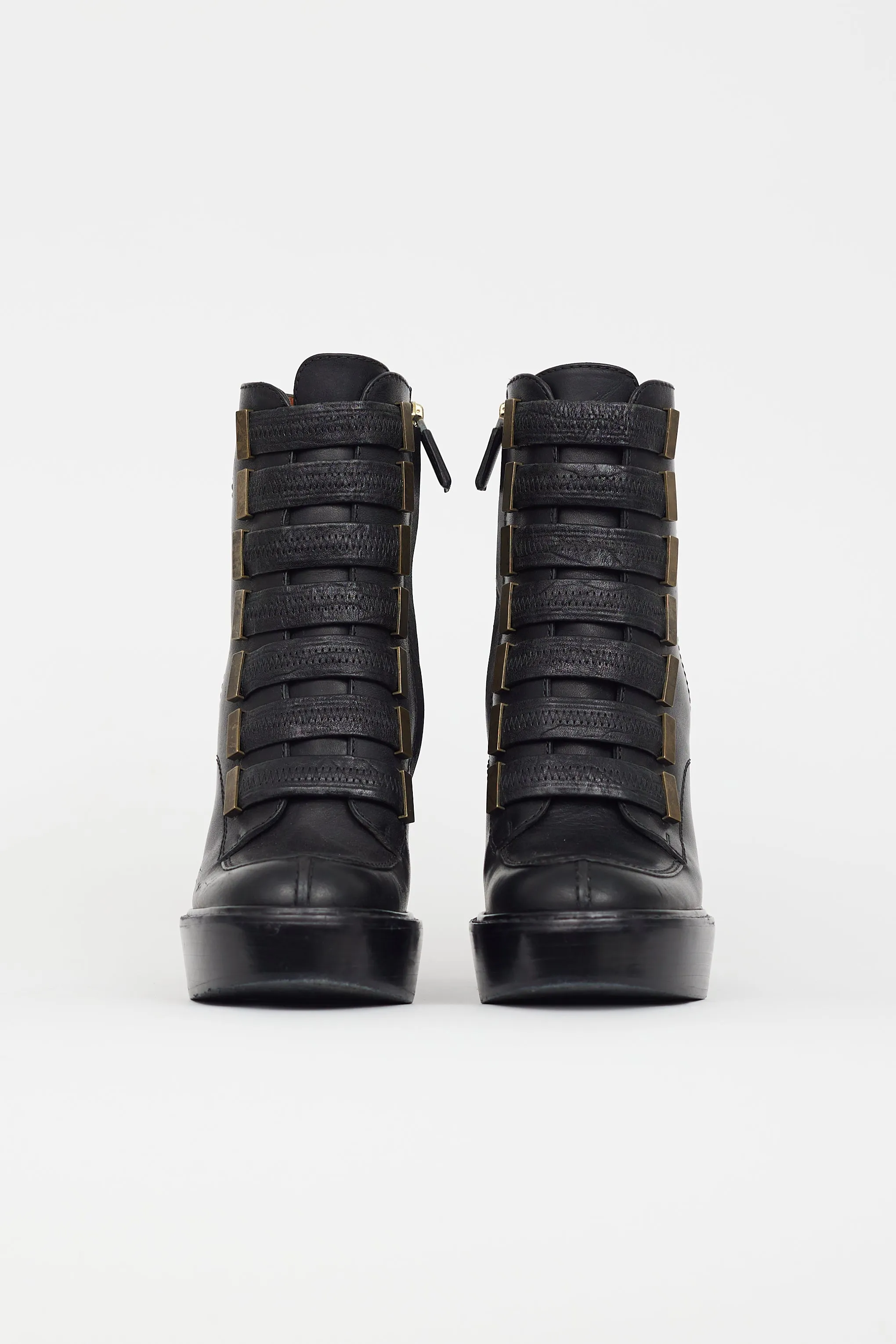 Black Leather Strappy Ankle Boot