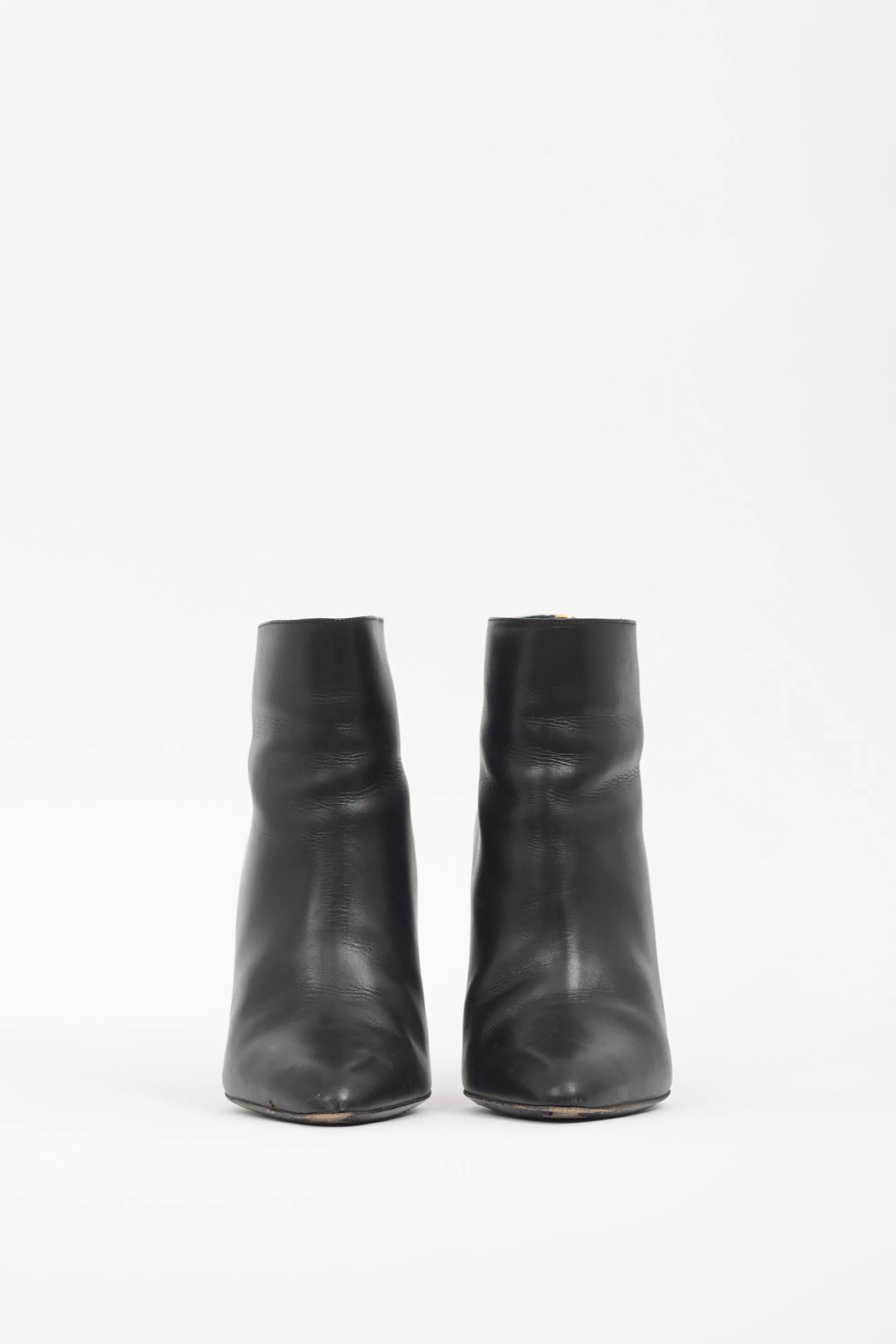 Black Leather Zipper Heel Boot
