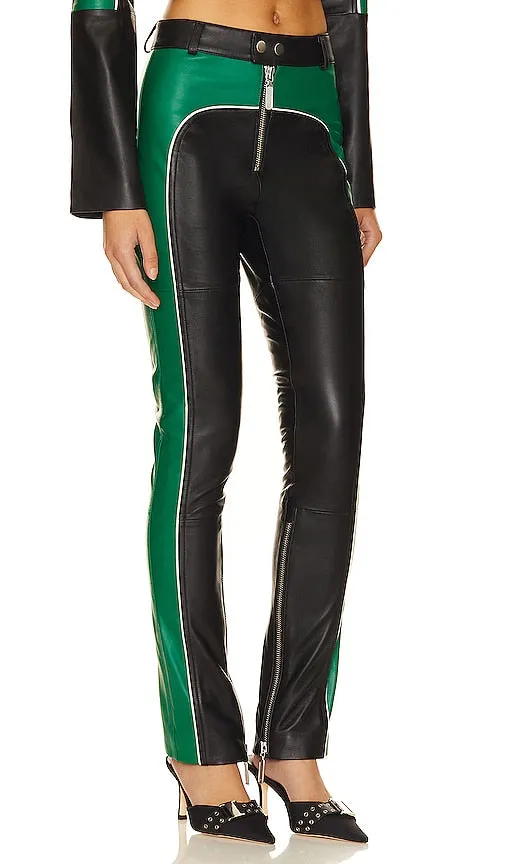 Camila Coelho Biker Leather Pants in Green,Black