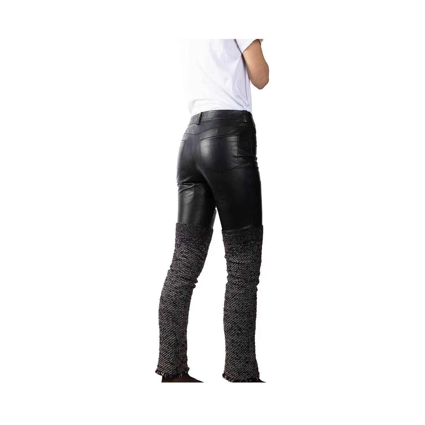 Chanel black leather and tweed pants - XS - 2000s