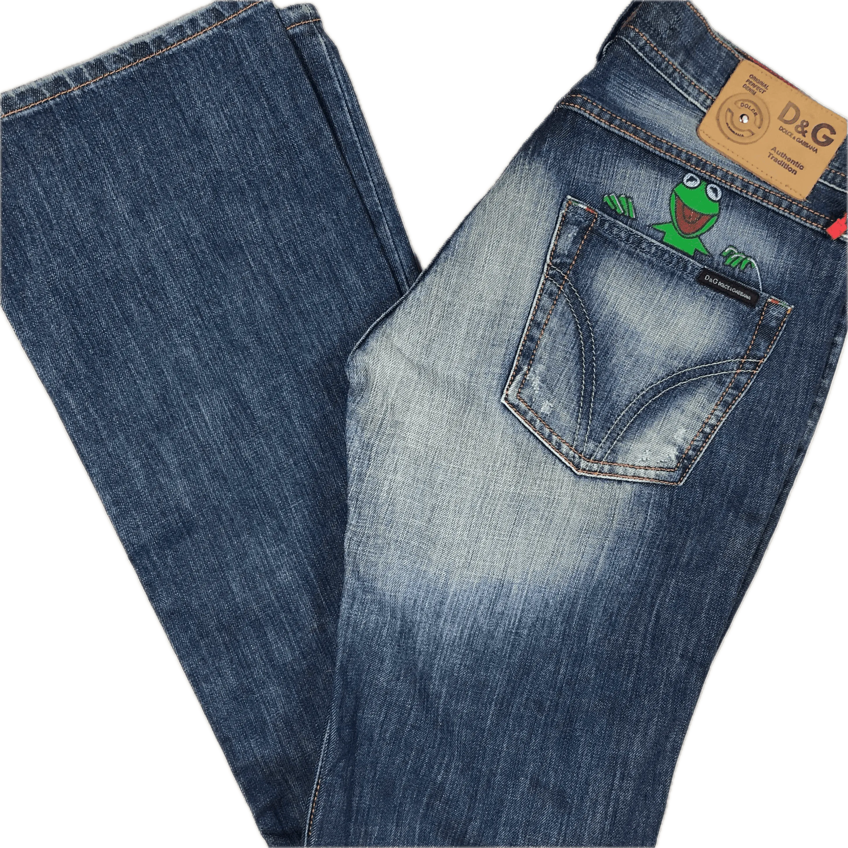NWT- Dolce & Gabbana D&G Painted Kermit the Frog Jeans - Suit 9-10