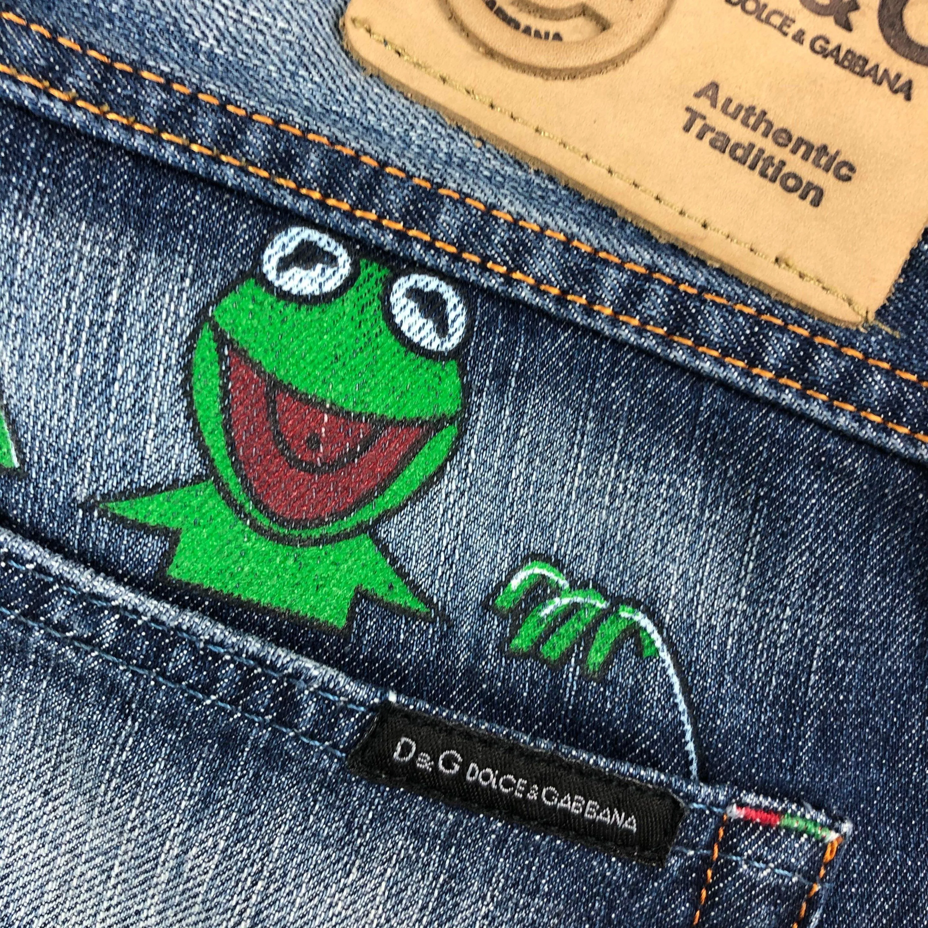NWT- Dolce & Gabbana D&G Painted Kermit the Frog Jeans - Suit 9-10