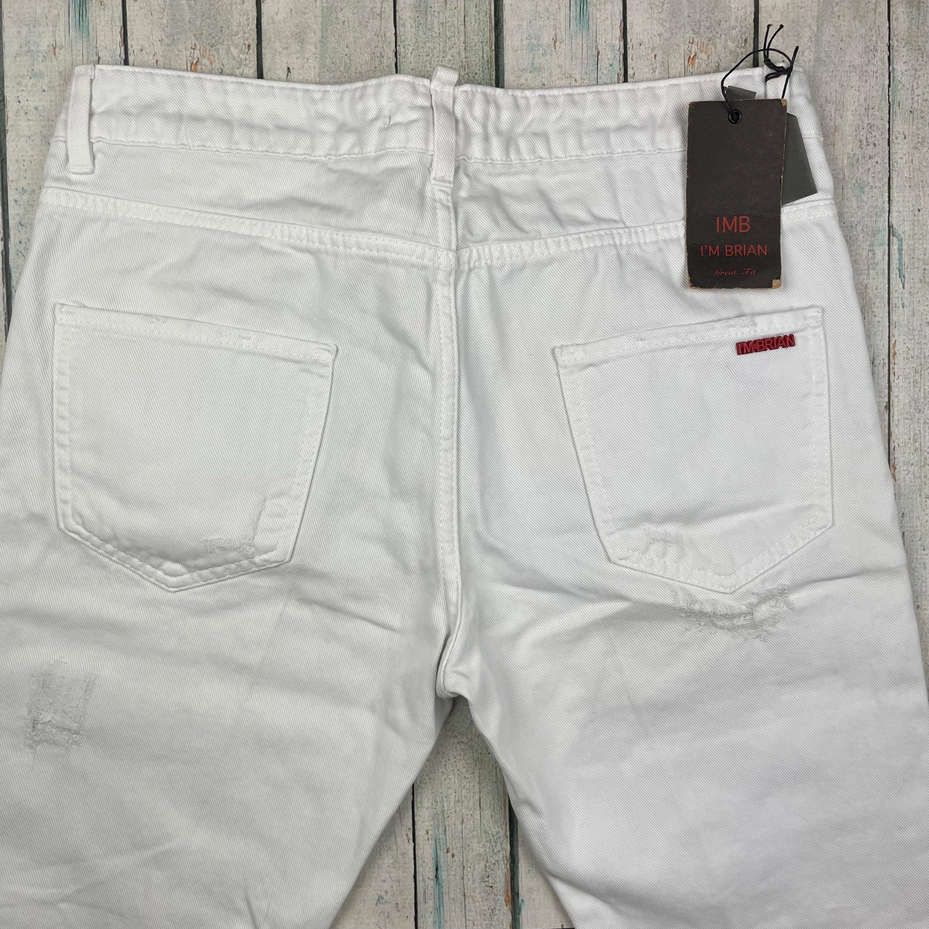 NWT- IMB I'm Brian Italian White Mens Distressed Slim Fit Denim Jeans -Size 34