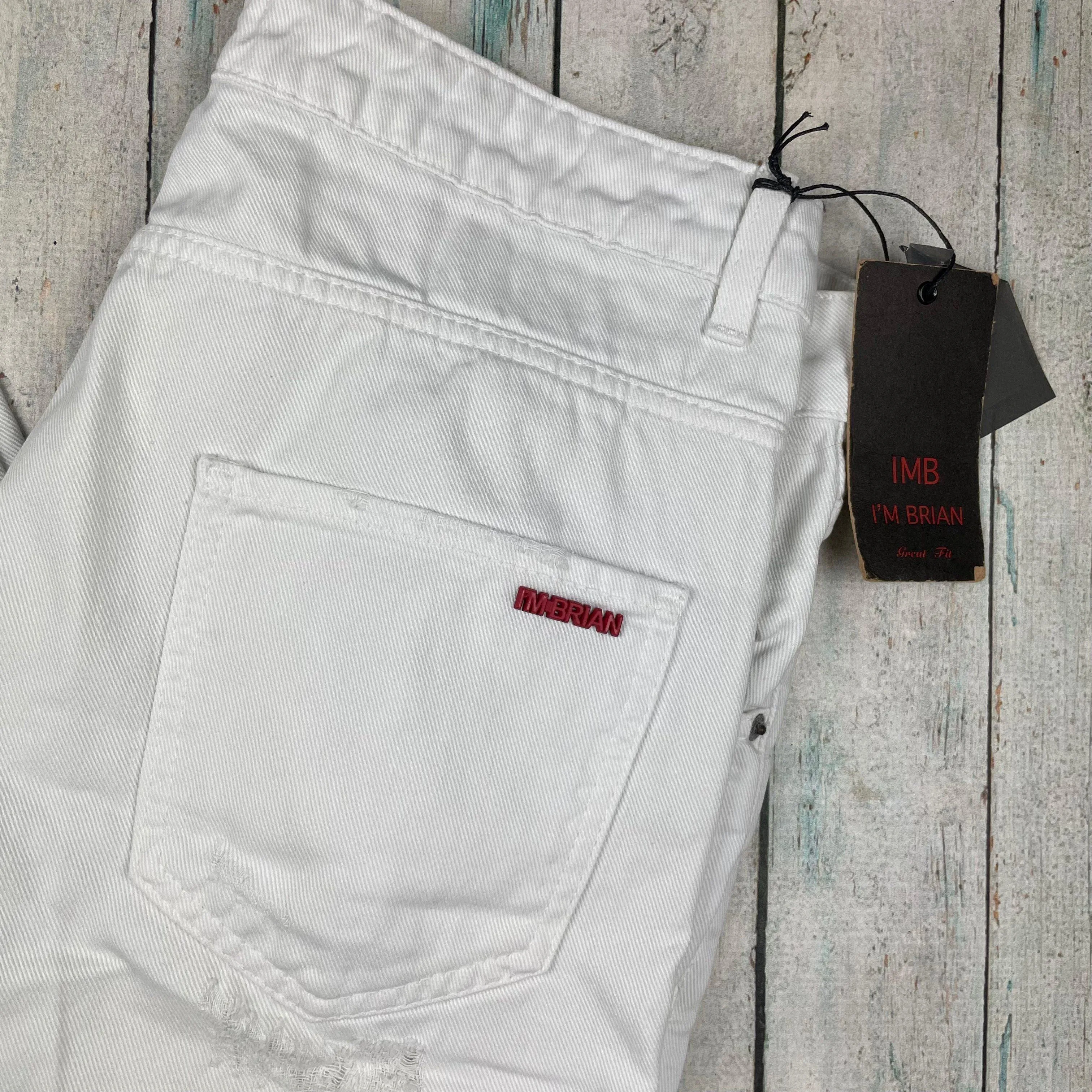 NWT- IMB I'm Brian Italian White Mens Distressed Slim Fit Denim Jeans -Size 34