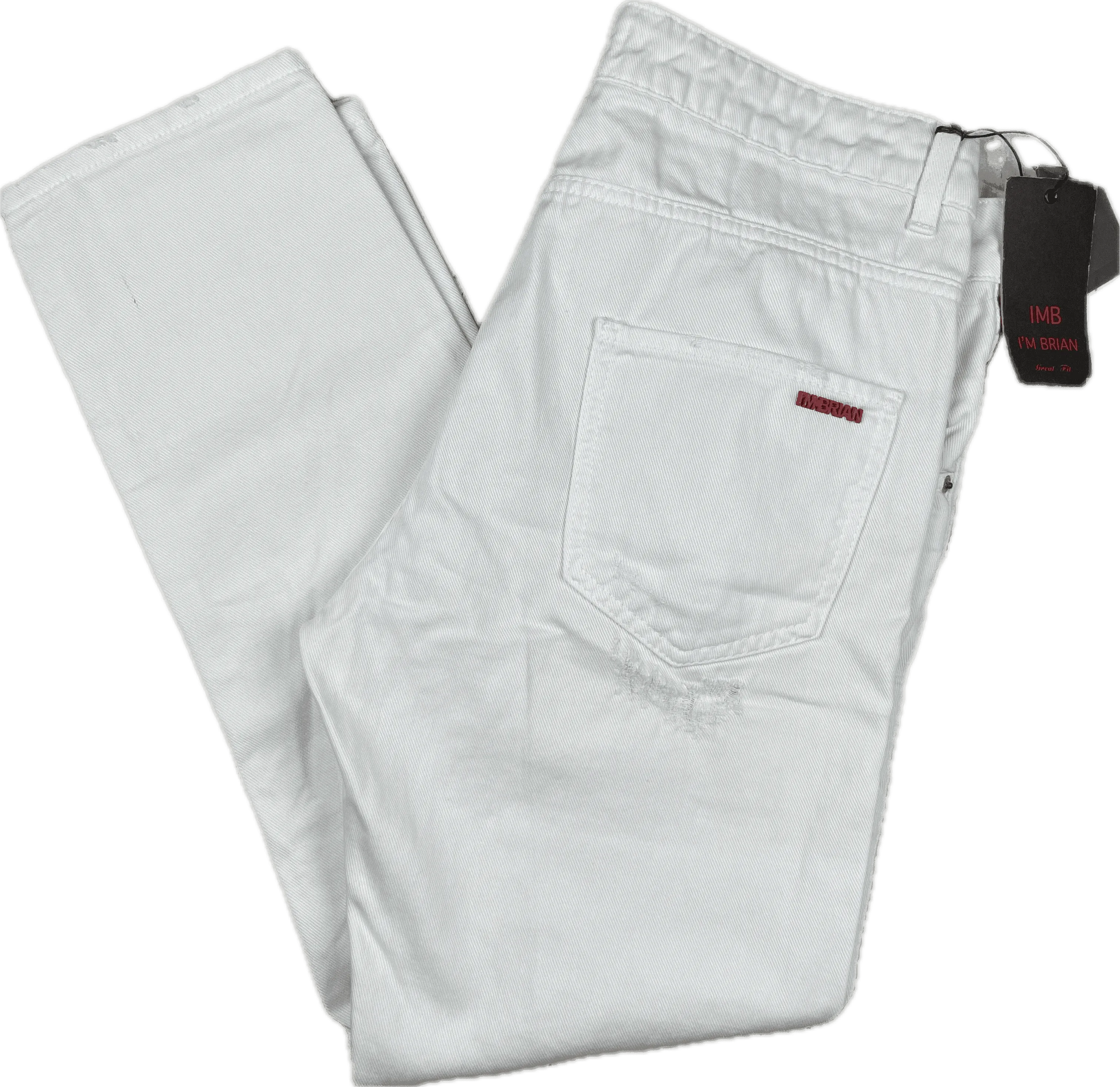 NWT- IMB I'm Brian Italian White Mens Distressed Slim Fit Denim Jeans -Size 34