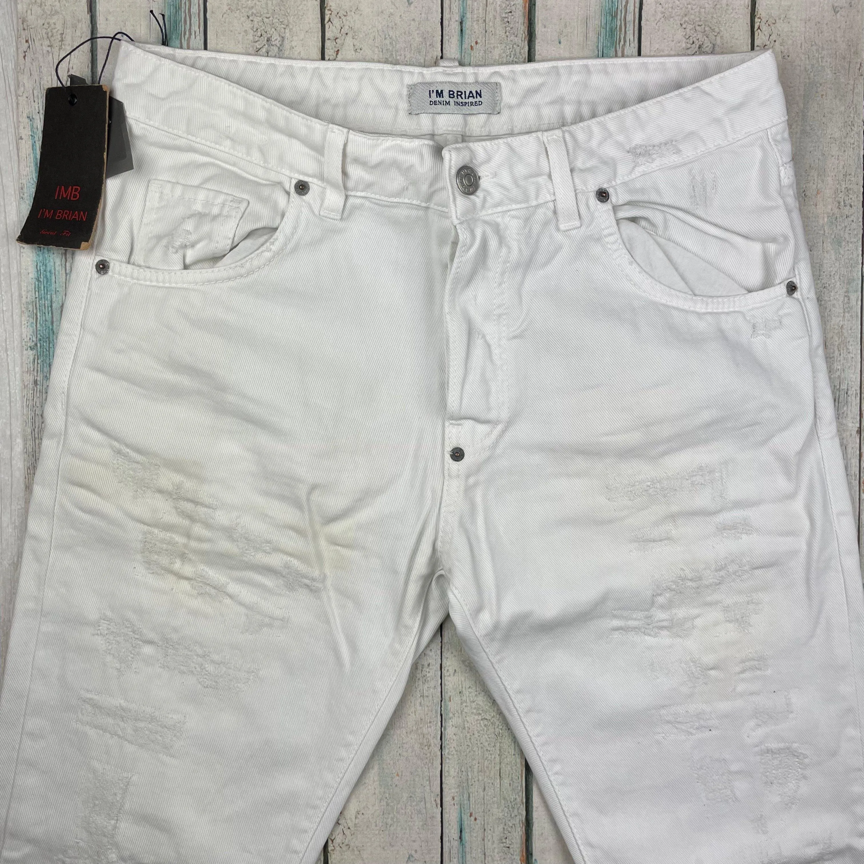 NWT- IMB I'm Brian Italian White Mens Distressed Slim Fit Denim Jeans -Size 34