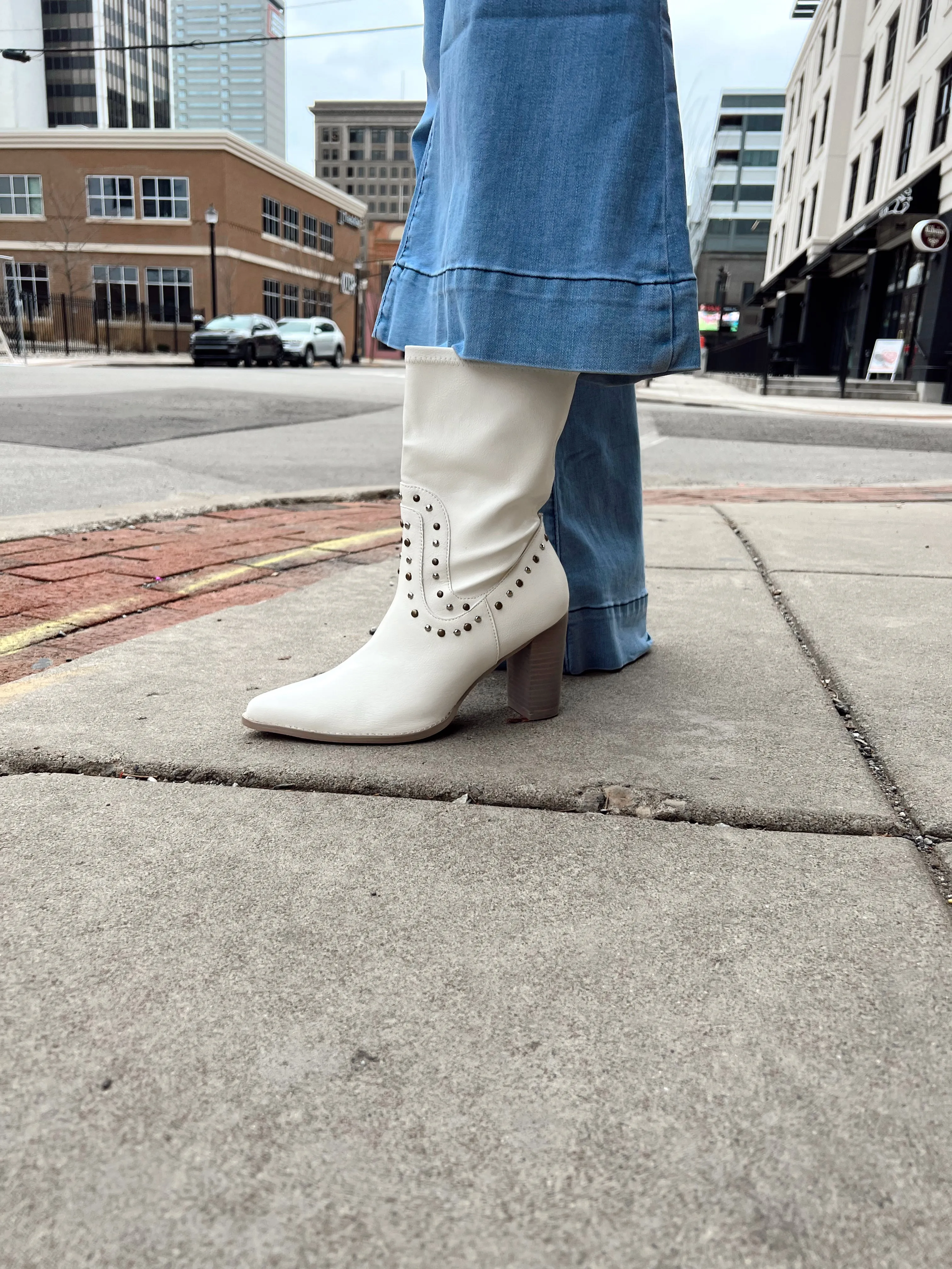Paris White Studded Boots