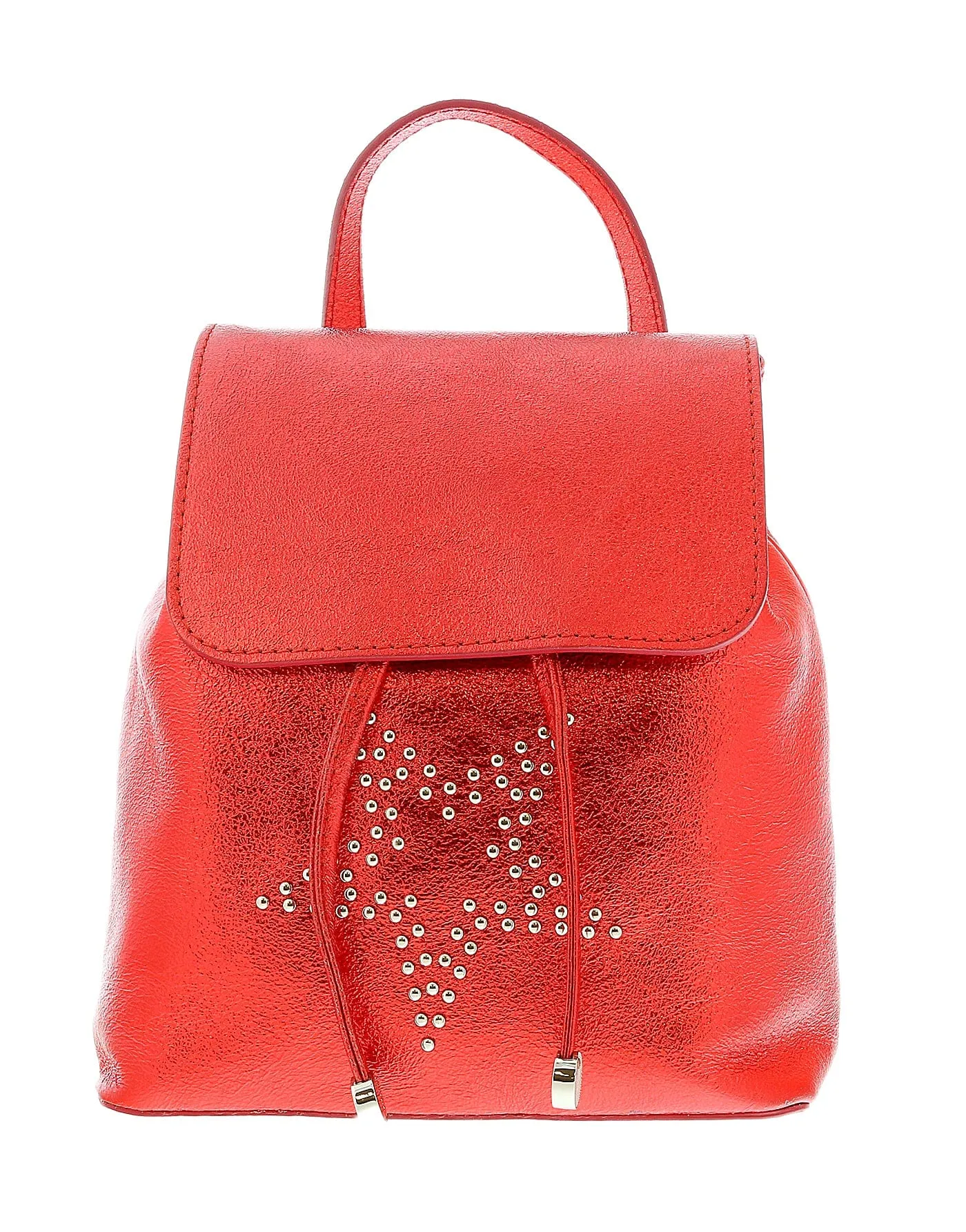 Pierre Cardin Red Leather Metallic Star Studded Medium Fashion Backpack