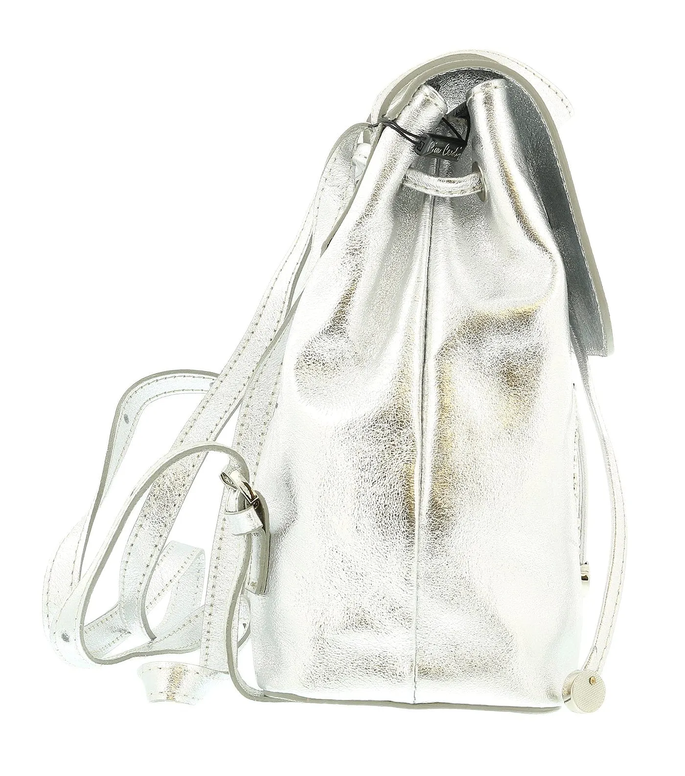 Pierre Cardin Silver Leather Metallic Star Studded Medium Fashion Backpack