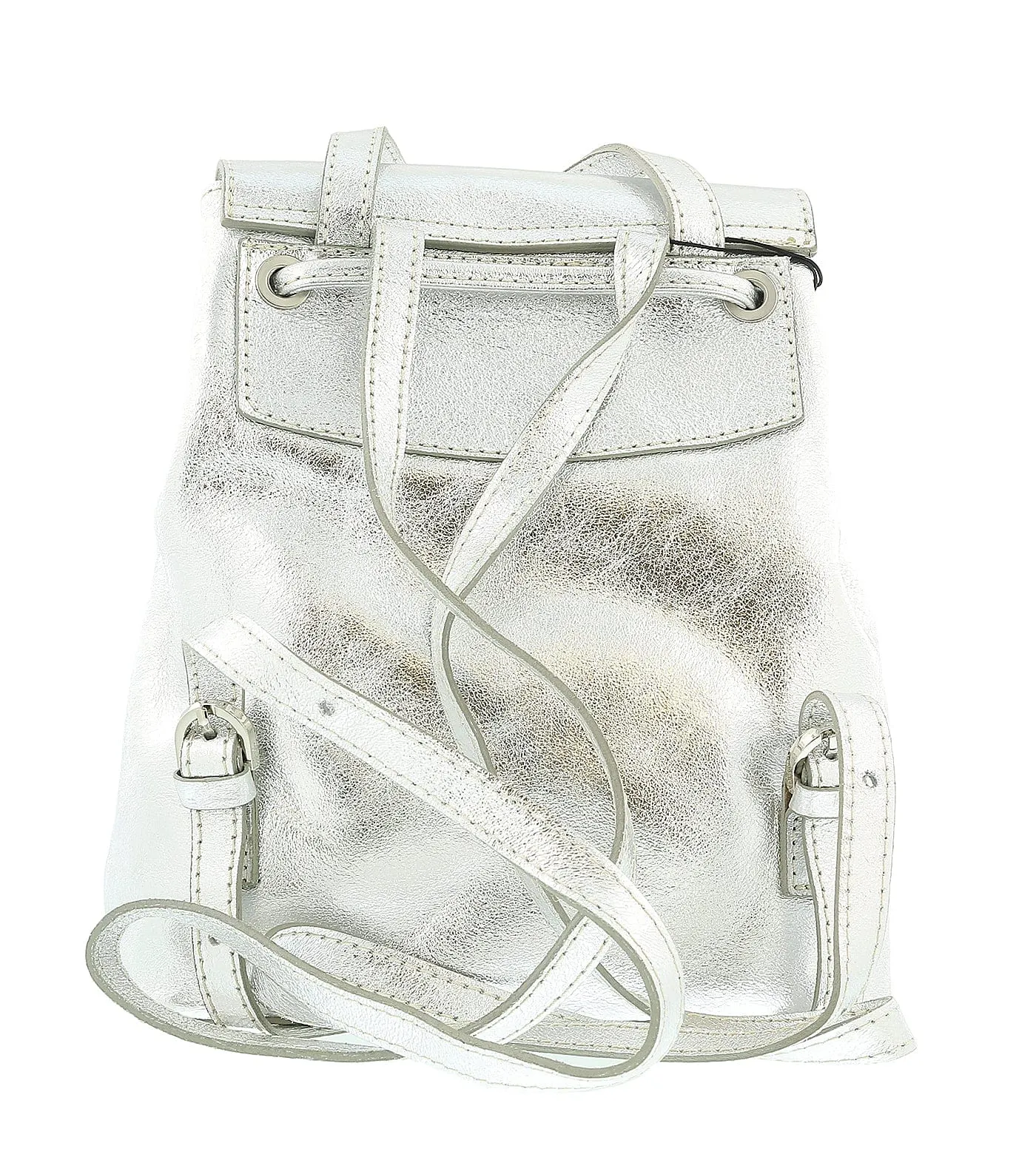 Pierre Cardin Silver Leather Metallic Star Studded Medium Fashion Backpack