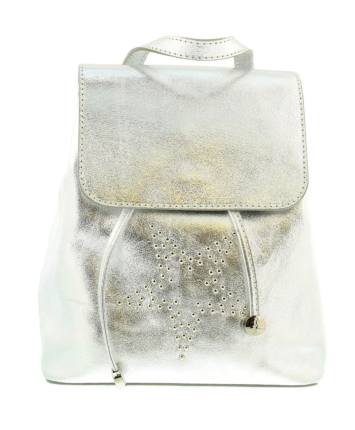 Pierre Cardin Silver Leather Metallic Star Studded Medium Fashion Backpack