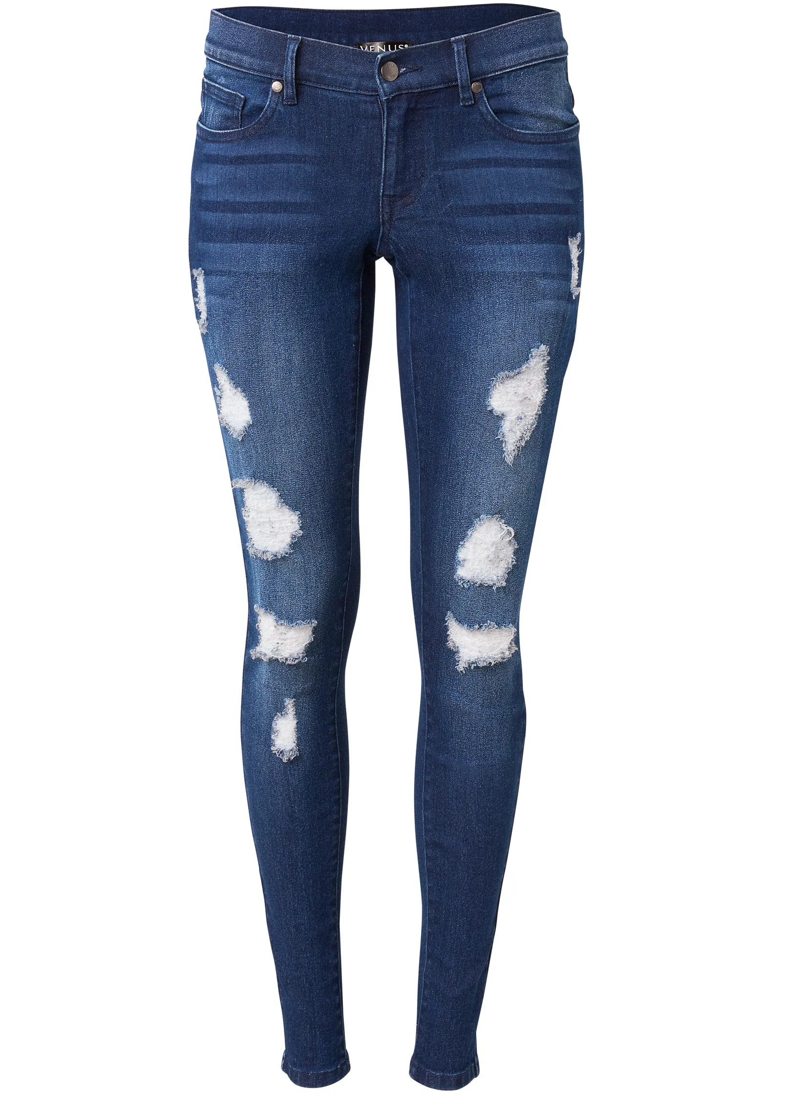 Ripped Skinny Jeans - Dark Wash