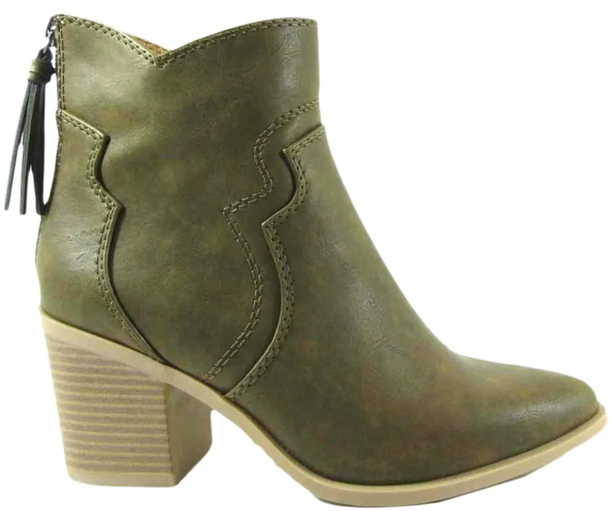 Soda Women's Lighting Embroidered Western Tassel Bootie
