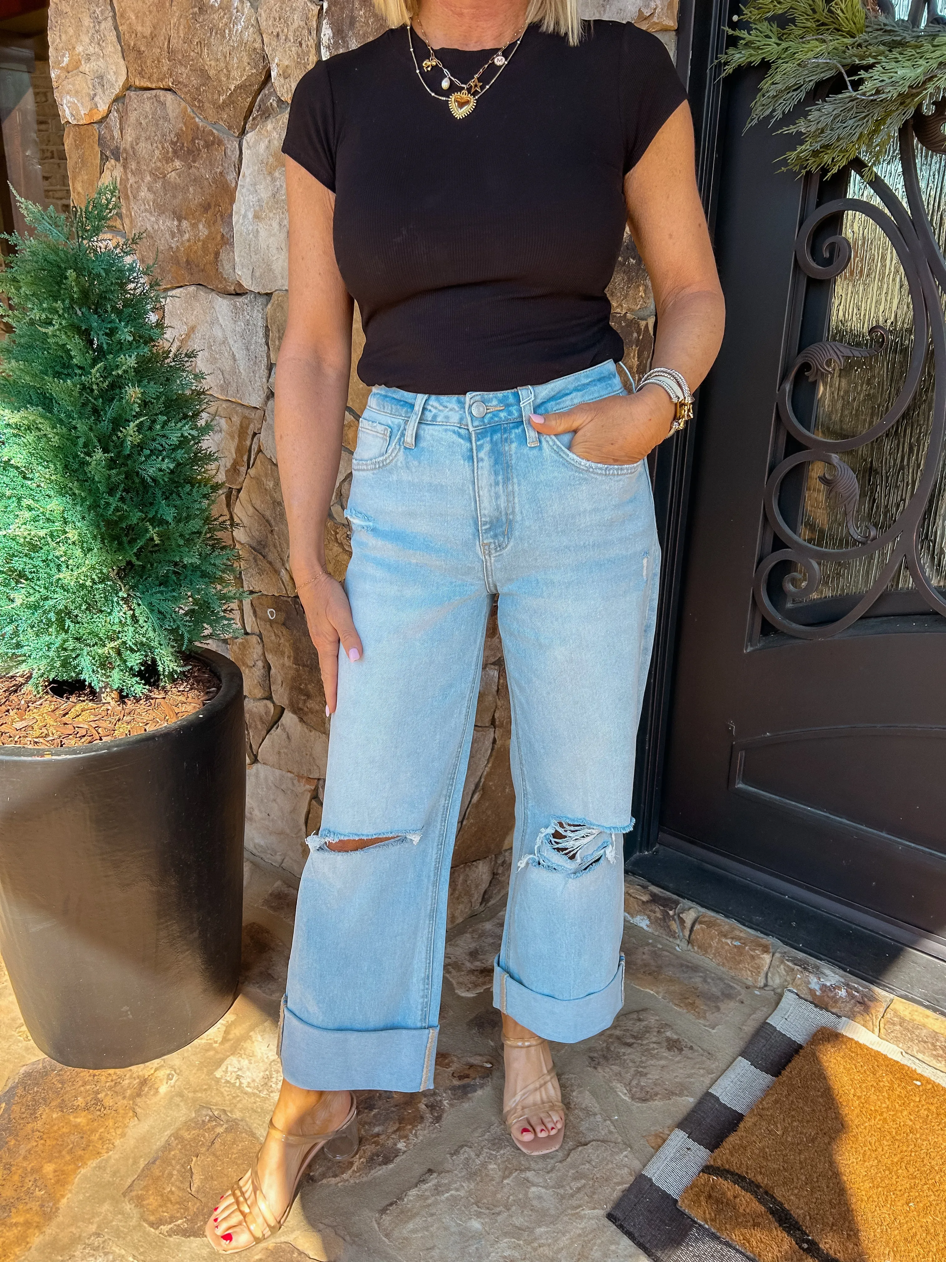 The Chloe High Rise Wide Leg Cuff Jeans